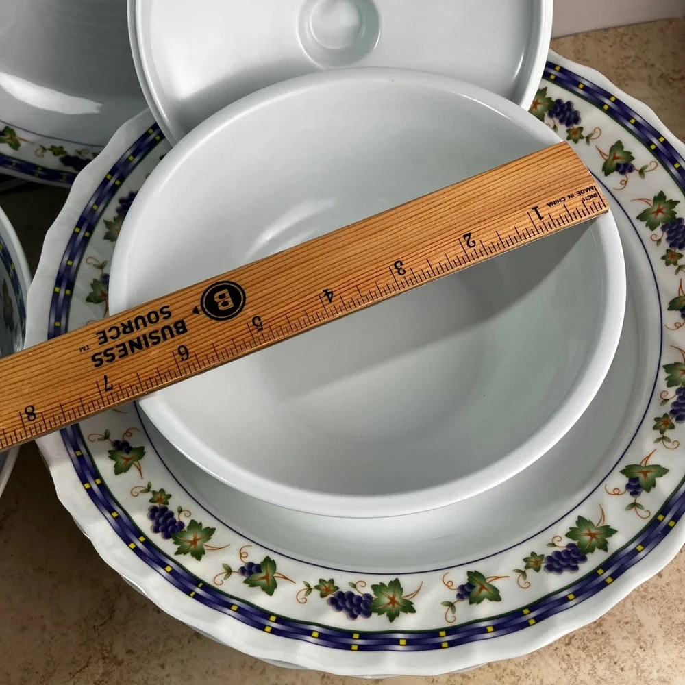 Melamine Ware Dinnerware Set 21pc White Grape Vine Pattern Platters Bowls Spoons